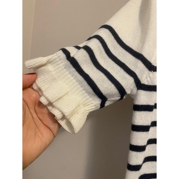 French striped cream and black wool blend short sleeves sweater sz. S - Picture 4 of 5